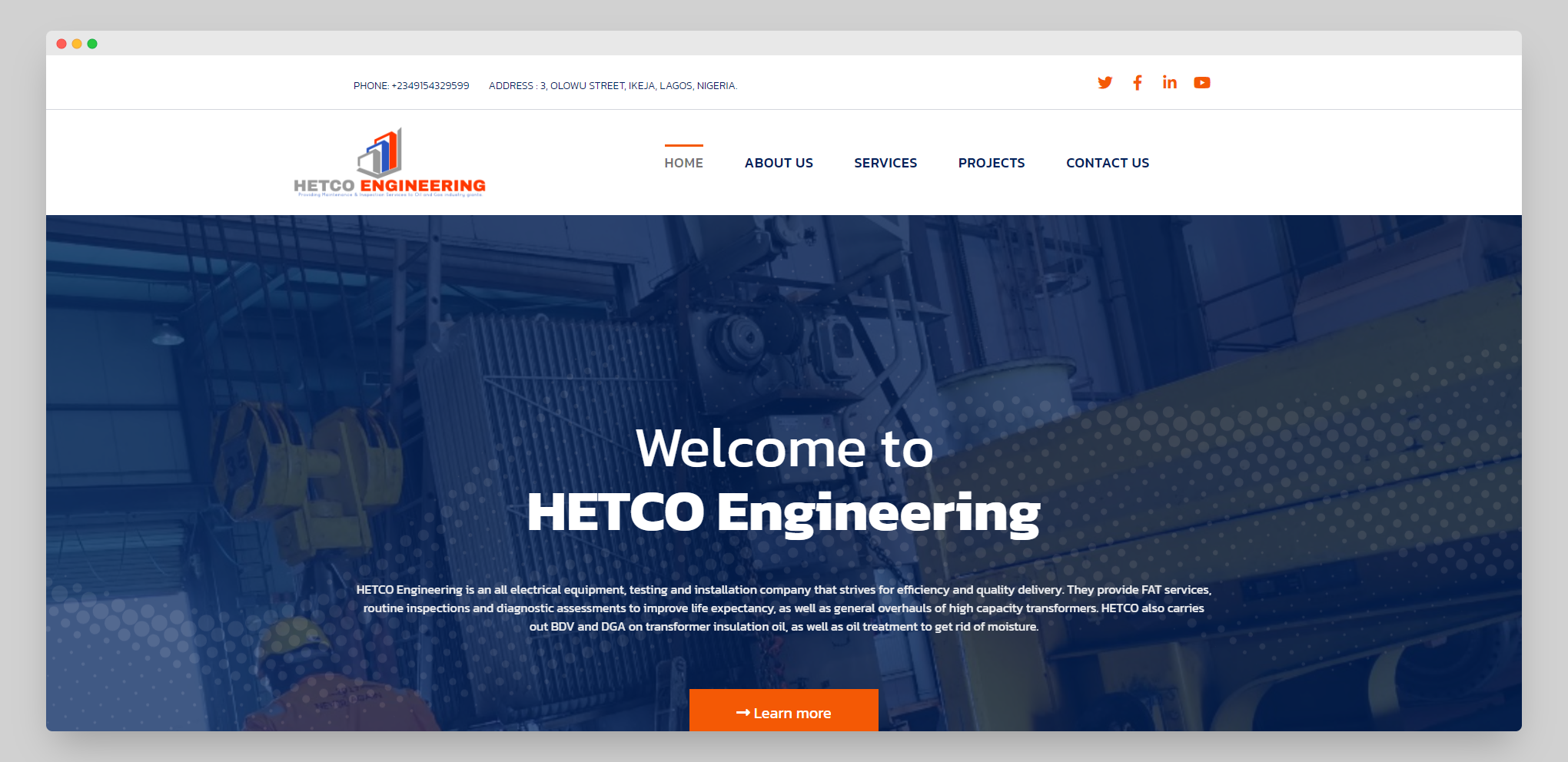 hetco engineering website by web design nigeria