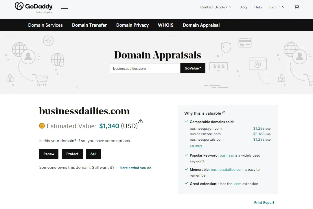Godaddy Domain Appraisals